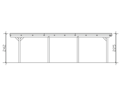Zeichnung eines Carports mit Abmessungen.