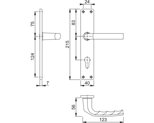 Dessin technique d''une poignée de porte avec dimensions