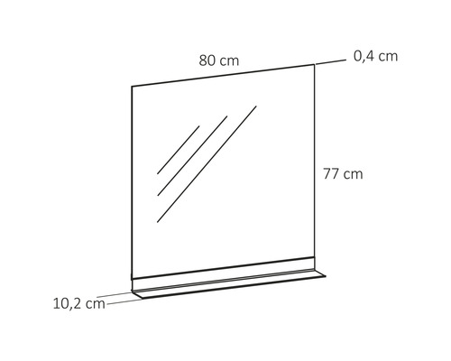 Illustration d''un miroir avec étagère et dimensions.