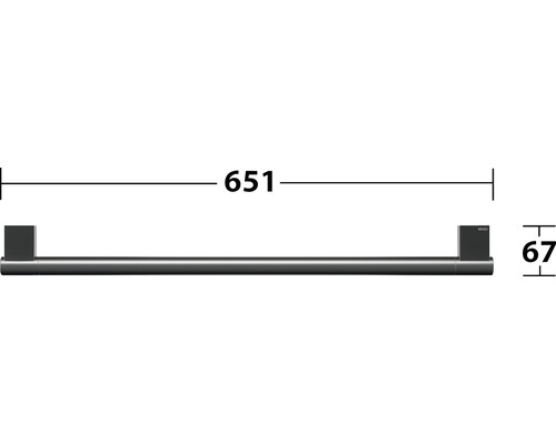 Maße einer Handtuchstange: 651 mm breit und 67 mm tief