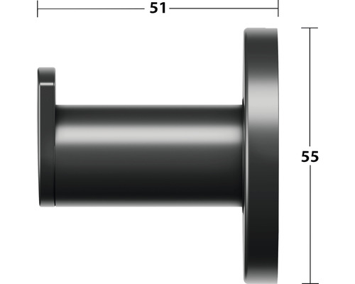 Schwarzer Kleiderhaken mit den Maßen 51 mal 55