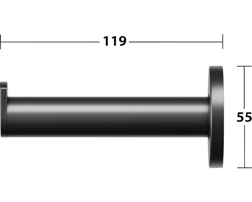 Abbildung eines Handtuchhalters mit den Maßen 119 mal 55 Millimeter