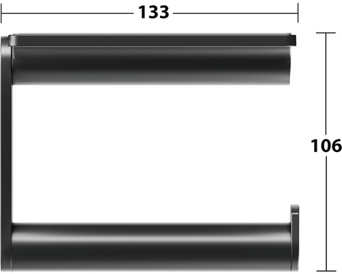 Toilettenpapierhalter mit Ablage und Maßangaben 133 und 106