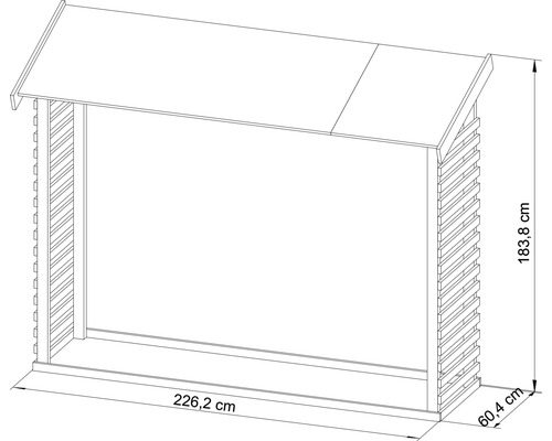 Abbildung eines Holzlege mit Maßangaben.