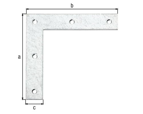 Winkelverbinder mit Bohrlöchern und Maßangaben a, b und c