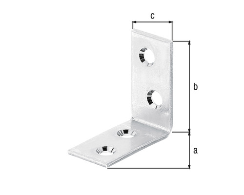 Winkelverbinder aus Metall mit Bohrlöchern und Maßangaben