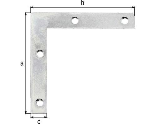 Winkelverbinder aus Metall mit Bohrlöchern und Größenangaben