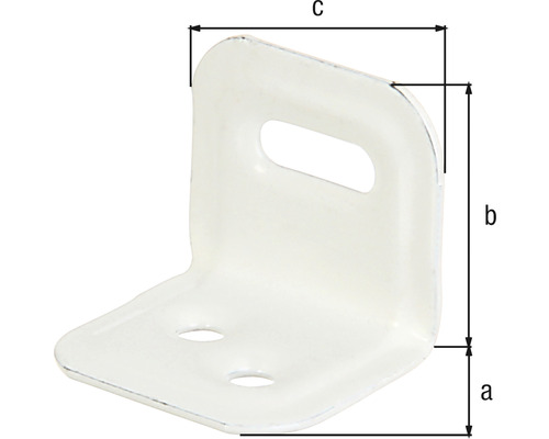 Winkelverbinder mit Maßangaben a, b und c zur Befestigung