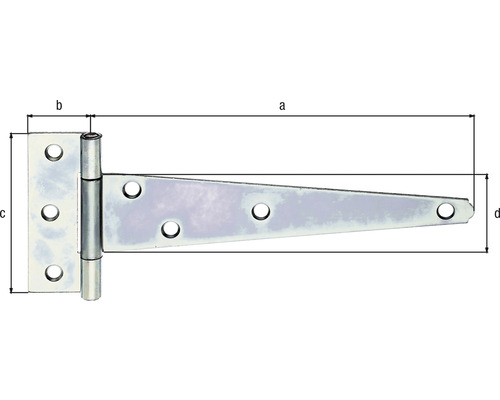 T-Scharnier mit Massangaben