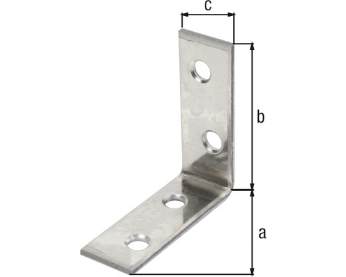 Equerre de fixation avec trous et indications de dimensions a, b et c