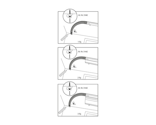 Instructions pour l''installation d''un rail de rideau de douche courbé en trois étapes