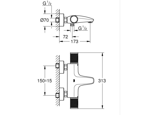 Schéma technique d''un robinet avec indication des dimensions