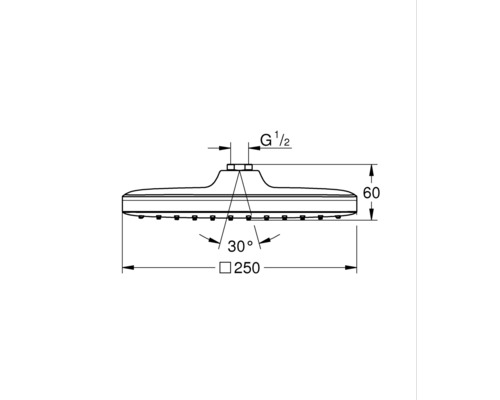 Dessin technique d''une pomme de douche avec indications de dimensions