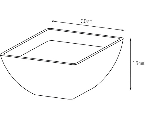 Skizze einer Pflanzschale mit den Maßen 30 cm Breite und 15 cm Höhe.
