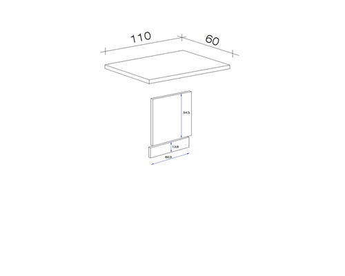 Technische Zeichnung eines Waschtischs mit den Maßen 110 mal 60 Zentimeter.