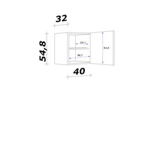 Dessin technique d''une armoire suspendue de dimensions 32 x 54,8 x 40 centimètres.