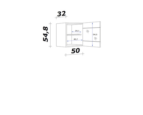 Schéma technique d''une armoire murale avec étagère et dimensions