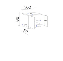 Dessin technique d''un meuble bas avec dimensions.