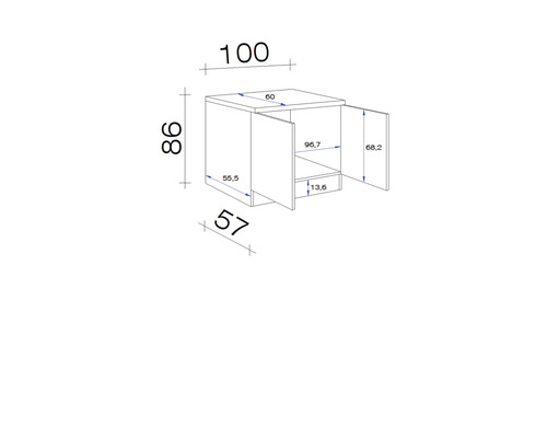 Dessin technique d''un meuble bas avec dimensions.