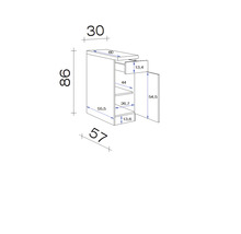 Dessin technique d''un meuble de salle de bains avec tiroir et porte, avec indications de dimensions