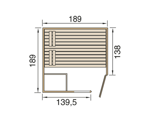 Plan d''une cabine de sauna avec indication des dimensions