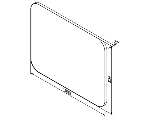 Dessin technique d''une paroi de douche de dimensions 1000 x 800 x 25 mm.