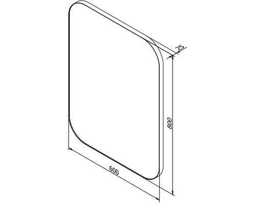 Dessin technique d''un pare-baignoire avec les dimensions 800 x 600 x 25 millimètres