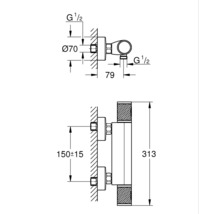 Schéma technique d''un thermostat avec dimensions
