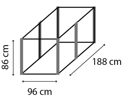 Image d''une étagère aux dimensions suivantes : 86 cm de hauteur, 96 cm de largeur et 188 cm de longueur.