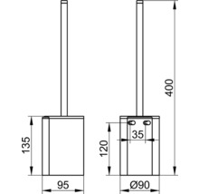 Dessin technique d''un ensemble de brosse de toilette avec dimensions
