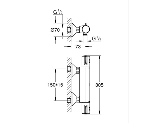 Schéma technique d''un raccord de radiateur avec indications de dimension.