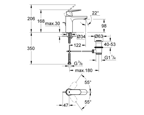 Schéma technique d''un robinet avec dimensions