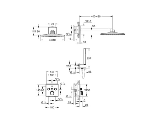 Grohe Grohtherm SmartControl Ensemble de douche encastrable thermostatique  avec douche de tête et douchette rond Brushed Cool Sunrise -  SW862663/sw98873/sw98897/sw98905/sw105953/sw354643 