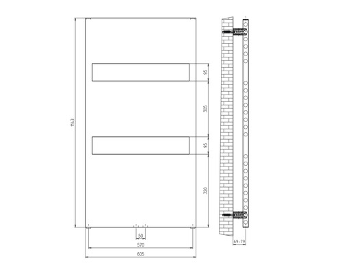 Schéma technique d''un radiateur avec dimensions