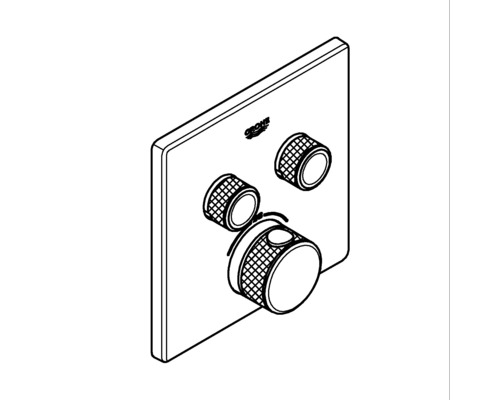 Grohe Logo auf einer quadratischen Duscharmatur mit drei Drehknöpfen