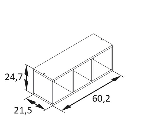 Technische Zeichnung eines Regals mit Maßen.
