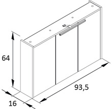 Spiegelschrank Möbelpartner Flag 93,5 x 16 x 60 cm weiß 3-türig LED