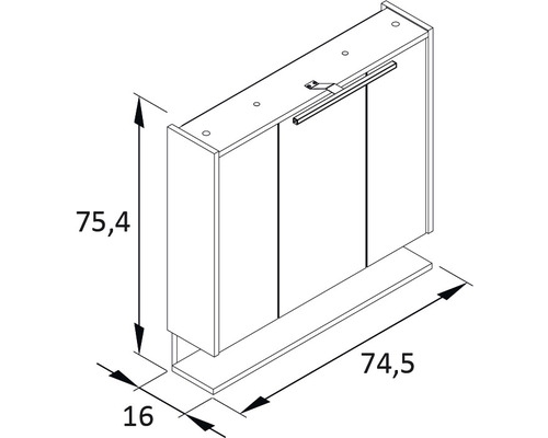 Schéma technique d''une armoire de toilette avec dimensions