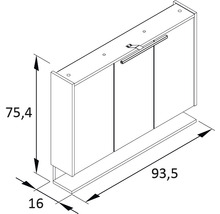 Armoire de toilette Möbelpartner Flag 93,5 x 16 x 71,4 cm blanc 3 portes led