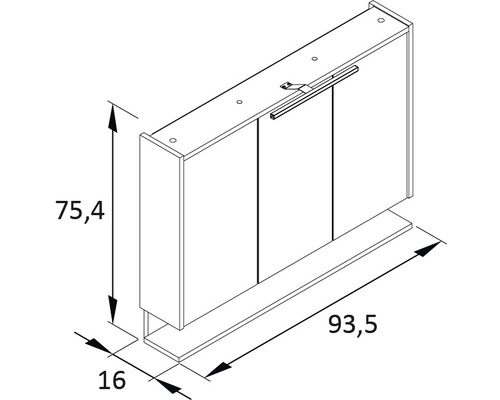 Dessin technique d''une armoire de toilette avec indications de dimensions.