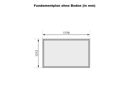 Plan de fondation sans sol avec des dimensions de 1770 par 1212 millimètres