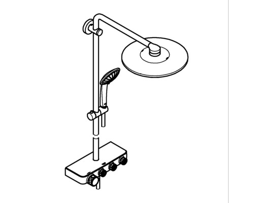 Schéma technique d''un robinet de douche avec douchette de tête et douchette à main
