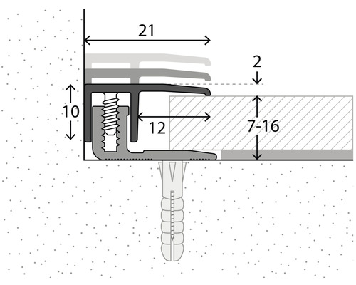 Schéma technique d''un profilé de transition avec dimensions