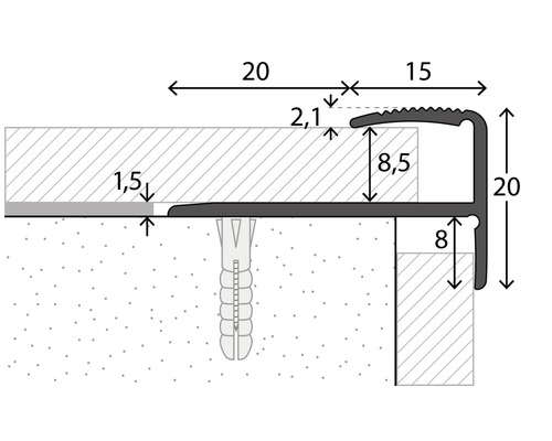 Illustration d''un profilé d''arête d''escalier avec indication des dimensions