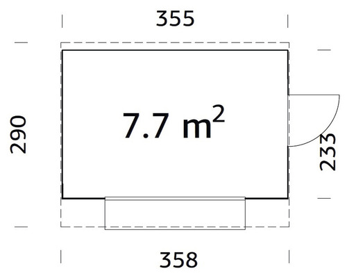 Plan avec dimensions : 355 x 290 centimètres, superficie de 7,7 mètres carrés