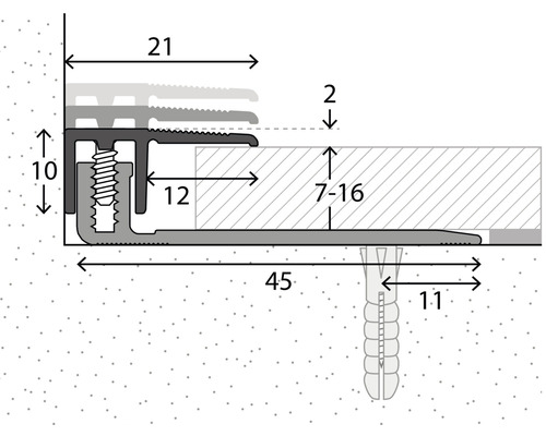 Illustration eines Treppenkantenprofils mit Maßangaben