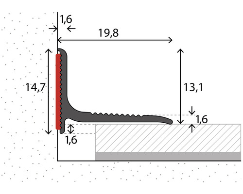 Schéma d''un profilé d''arête d''escalier avec dimensions