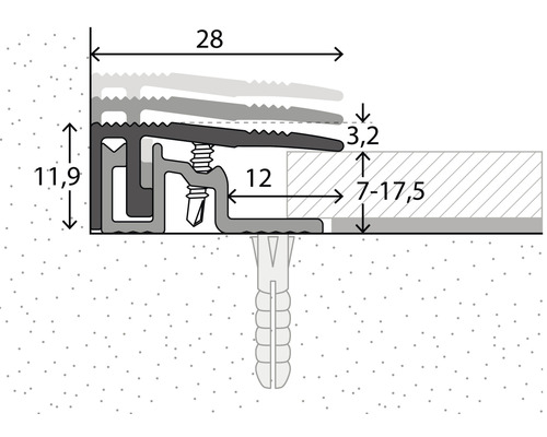 Schéma technique d''un profilé de transition avec dimensions