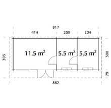 Grundriss eines Gartenhauses mit Flächenangaben