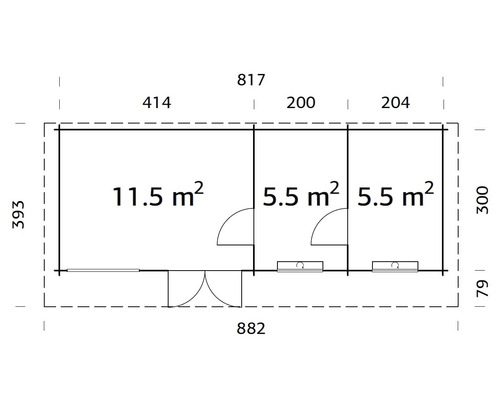 Grundriss eines Gartenhauses mit Flächenangaben